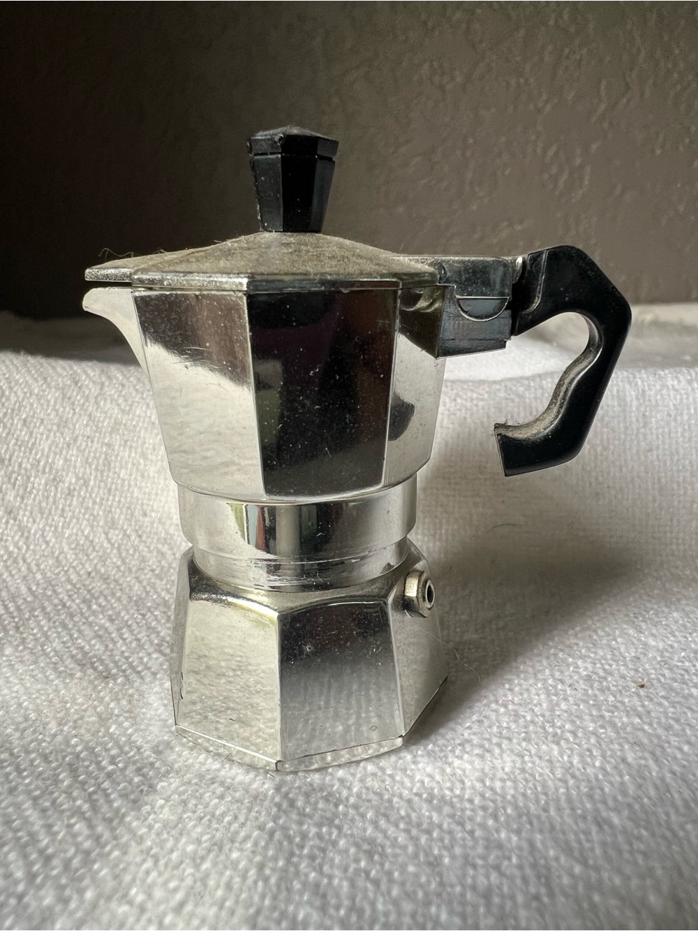 Vintage Mini Coffee Pot Percolator Magnet Silver-tone and Black Lid Lifts